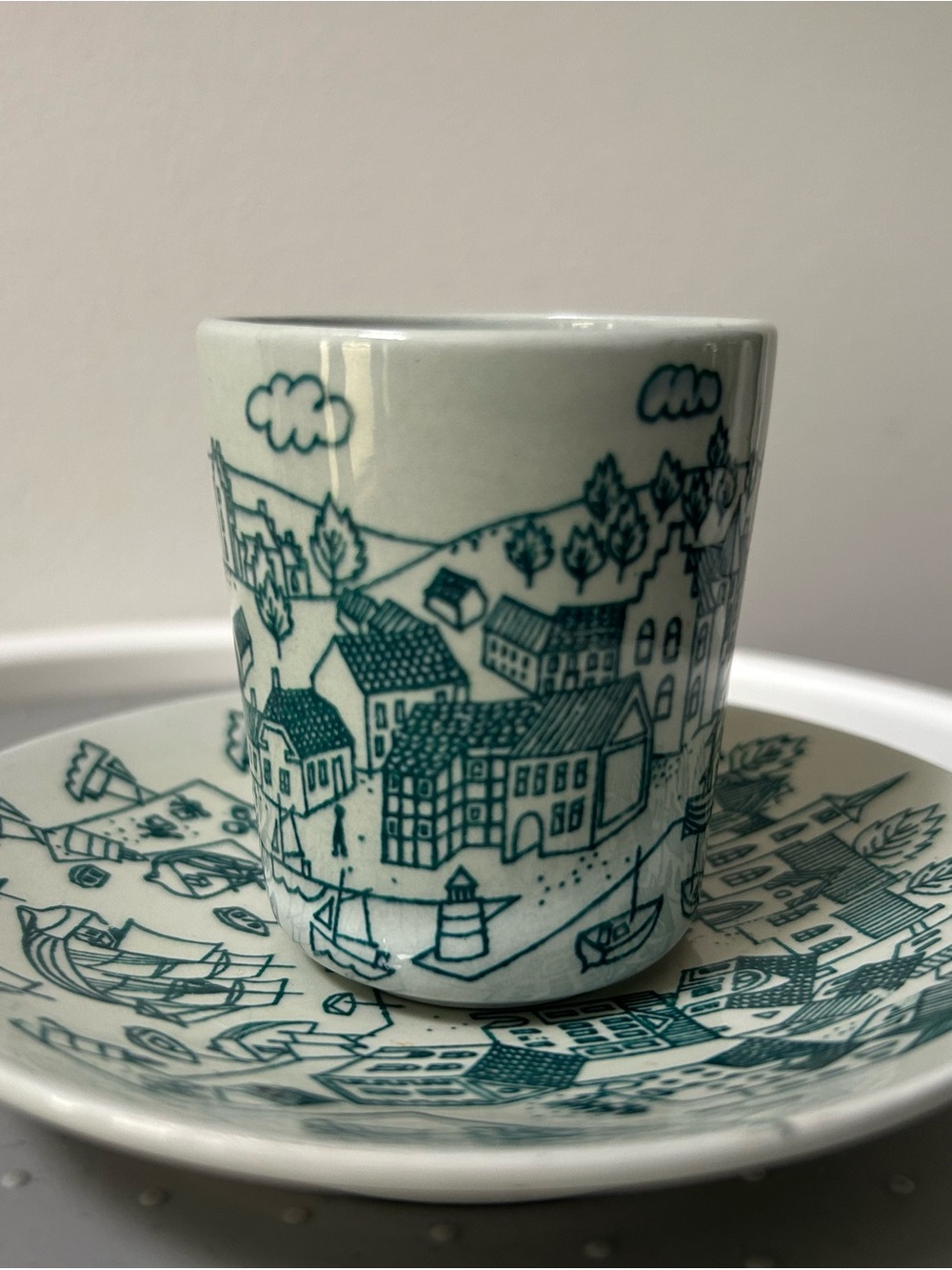 MCM Denmark Demitasse Cup Harbor Coastal Scene Ceramic Espresso Saucer Coffee - Picture 4 of 12